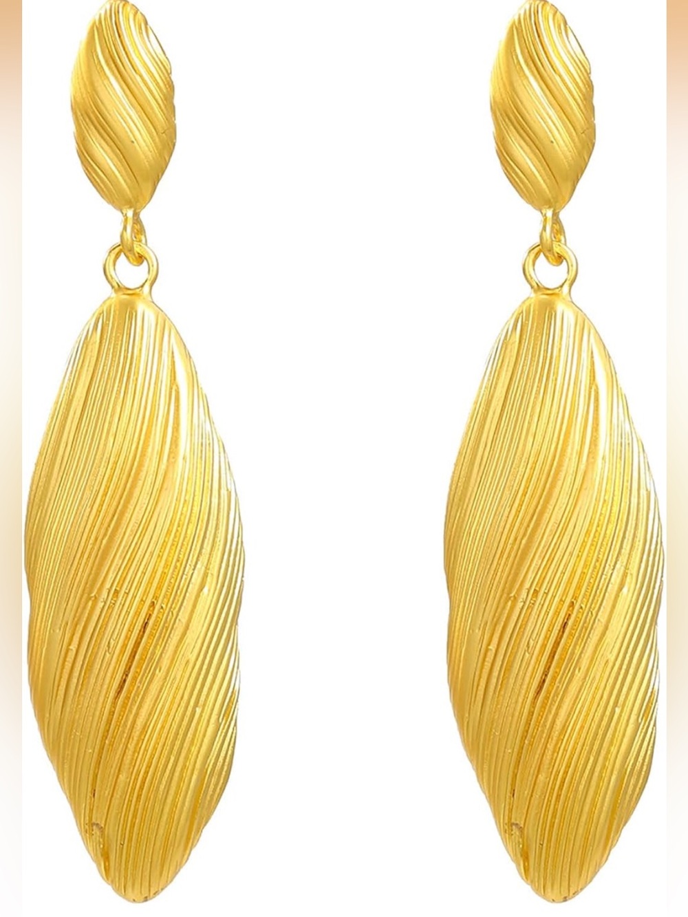 Zara Gold Textured Leaf Drop Earrings - Picture 2 of 6